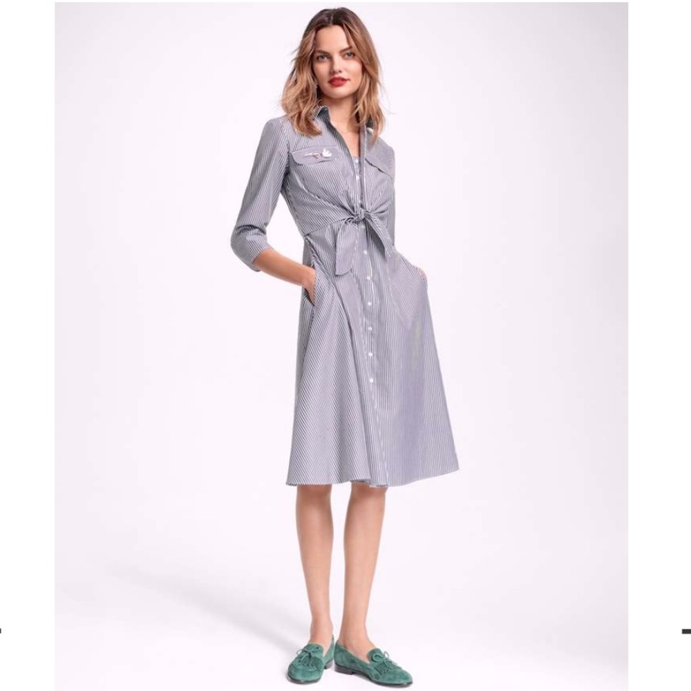 NWT Brooks Brothers Striped Cotton Poplin Tie-Waist Shirt Dress | Size 6